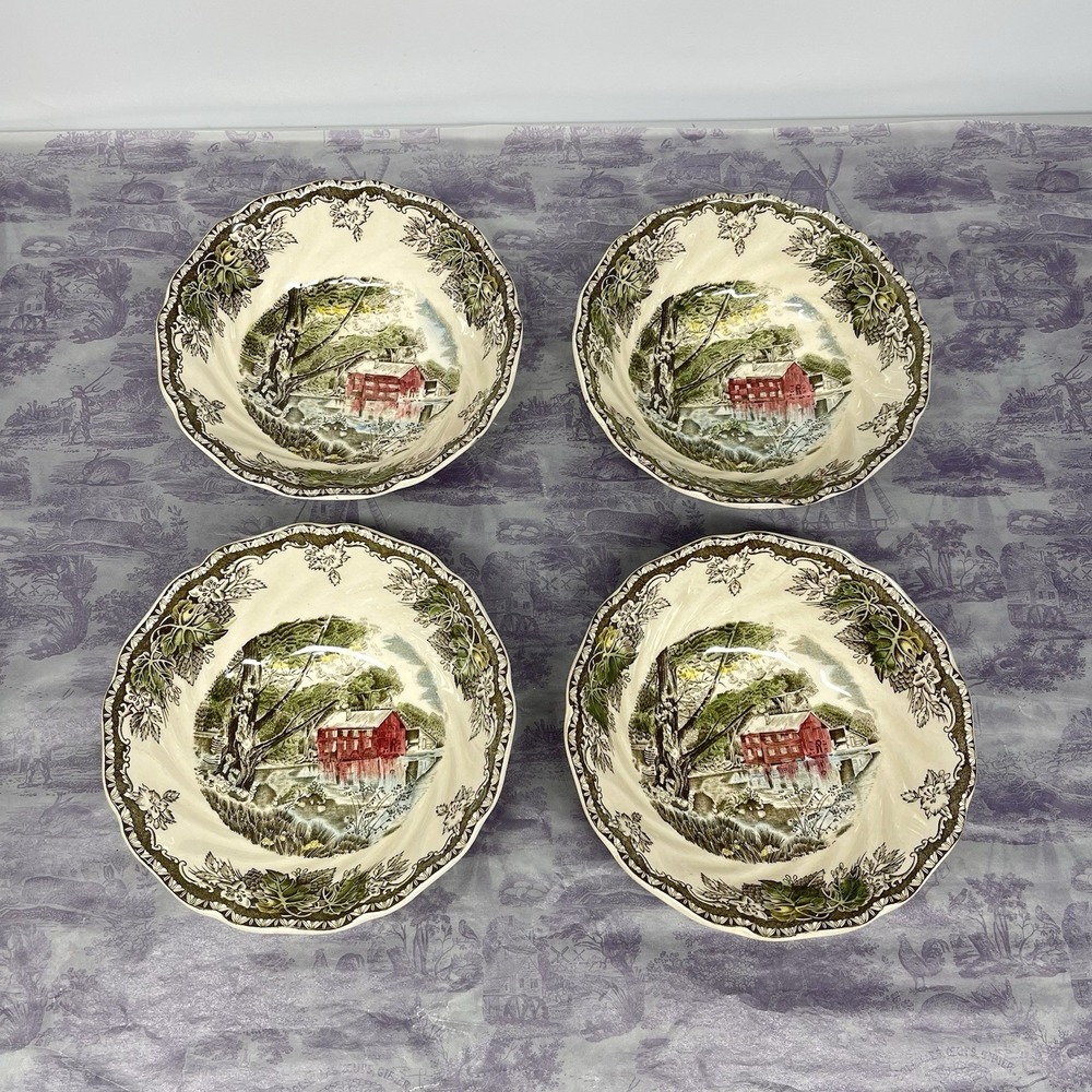 Johnson Brothers Friendly Village The Old Mill Fruit Cereal Bowls Set 4 England
